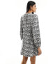 Pieces balloon sleeve mini tea dress in black and white print XS - фото #7