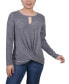 ფოტო #1 პროდუქტის Petite Long Sleeve Knit Keyhole Top