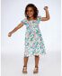 ფოტო #3 პროდუქტის Girl Smocked Crinkle Dress Blue Printed Beach Hibiscus - Child