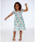 Girl Smocked Crinkle Dress Blue Printed Beach Hibiscus - Child