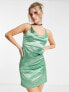 Noisy May satin mini slip dress with tie back in green