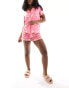 Chelsea Peers poly jersey short sleeve and short set in flamingo print