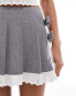 Reclaimed Vintage mini tailored skirt with lace trim and flower corsage in grey