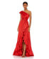 Women's Bow One Shoulder Ruffle Asymmetrical Hem Gown