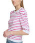 Women's Striped Ruched-Sleeve Crewneck Top