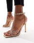 Фото #2 товара Steve Madden Slayed embellished strap heeled sandals in rose gold