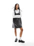 Monki mini pinafore slip dress in distressed black faux leather