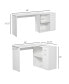 L Shaped Computer Desk, 180° Rotating Corner Desk with Storage Shelves, Drawer and Cabinet, Study Workstation for Home Office, White