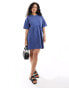 ASOS DESIGN short sleeve seam detail mini smock dress in denim blue Синий, 36 - фото #1