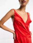 Фото #12 товара ASOS DESIGN satin cami drape midi dress with graduated hem in red