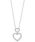 EFFY® Diamond Round & Baguette Double Heart Pendant Necklace (1/4 ct. t.w.) in 14k White Gold, 17-1/2" + 1/2" extender