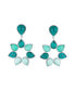 Elegant Statement Teal Green Blue Apatite Brazil Amazonite Medallion of Floral Petals Flower Drop Earrings Rhodium Plated Brass