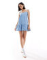 Фото #1 товара Bershka denim strappy tiered hem mini dress in blue