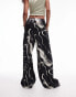 Фото #6 товара Topshop resort print satin wide leg trouser in mono