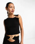 ASOS DESIGN asymmetric top with metal shoulder detail in black