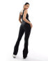 In The Style ribbed scoop neck flared jumpsuit in black