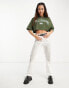 COLLUSION cropped varsity boxy t-shirt in khaki