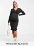 Mamalicious Maternity – Langärmliges, gerafftes Still-Midikleid in Schwarz