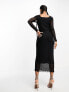 Фото #2 товара Vero Moda square neck long sleeve mesh midi dress in black