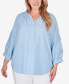 Фото #1 товара Plus Size Chambray Solid Clip Dot Blouse