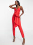 Фото #1 товара ASOS DESIGN scuba plunge bandeau jumpsuit with bow detail in red