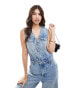 Mango denim waistcoat jumpsuit in light blue Синий, L - EU 40 - фото #2