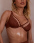 Wolf & Whistle X Emily Hughes Fuller Bust mesh high apex underwired bikini top in brown glitter