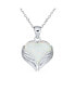 Romantic Love Gemstone Created Framed White Opal Heart Shaped Angel Wing Necklace Pendant For Women Girlfriend .925 Sterling Silver