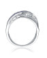 Фото #3 товара Sterling Silver Rhodium Plated with Sapphire Cubic Zirconia Criss-Cross Ring