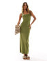 ASOS DESIGN bodycon midi dress with halter strap in olive green