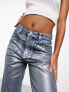 Фото #4 товара Kyo The Brand metallic wide leg jeans in blue wash
