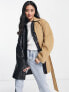 ASOS DESIGN faux leather spliced jacket in stone and black