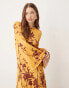 ASOS DESIGN boho floral print peach long sleeve midaxi dress