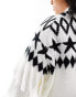 Threadbare Plus Ski high neck printed jumper with fringing in monochrome