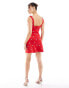 Фото #2 товара ASOS DESIGN sweetheart neckline structured mini dress with all over embellishment in red