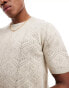 ASOS DESIGN knitted crochet crew neck t-shirt in stone Серый, XL - Chest 44 - фото #2