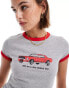 Фото #3 товара ASOS DESIGN waffle ringer baby tee with muscle car graphic in grey marl