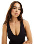 New Look ruched side swimsuit in black