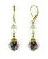 ფოტო #1 პროდუქტის Gold-Tone Imitation Pearl and Black Floral Drop Bead Earrings