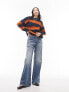 Topshop knitted boucle stripe jumper in rust and blue