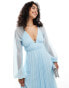 Фото #4 товара ASOS DESIGN plunge long sleeve pleated midaxi dress in pastel blue