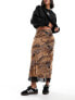 Фото #1 товара Miss Selfridge chiffon double layer bias maxi skirt in animal print