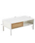 Modern white rattan coffee table with storage and metal legs