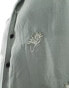 Jack & Jones boxy fit revere collar shirt with flower embroidery in khaki