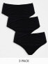 ASOS DESIGN 3 pack cotton high waist brazilian brief in black