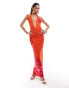 Фото #1 товара Murci halterneck plunge neck maxi dress in orange and pink flower print