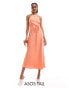 Фото #1 товара ASOS DESIGN Tall halter racer maxi dress with tie waist and cut out sides in coral