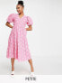 Фото #1 товара Miss Selfridge Petite broderie wrap midi dress in hot pink