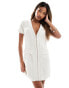 Фото #4 товара Kaiia boucle plunge neck zip through mini dress in ivory