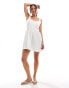 Фото #4 товара Mango milkmaid textured button up dress in white